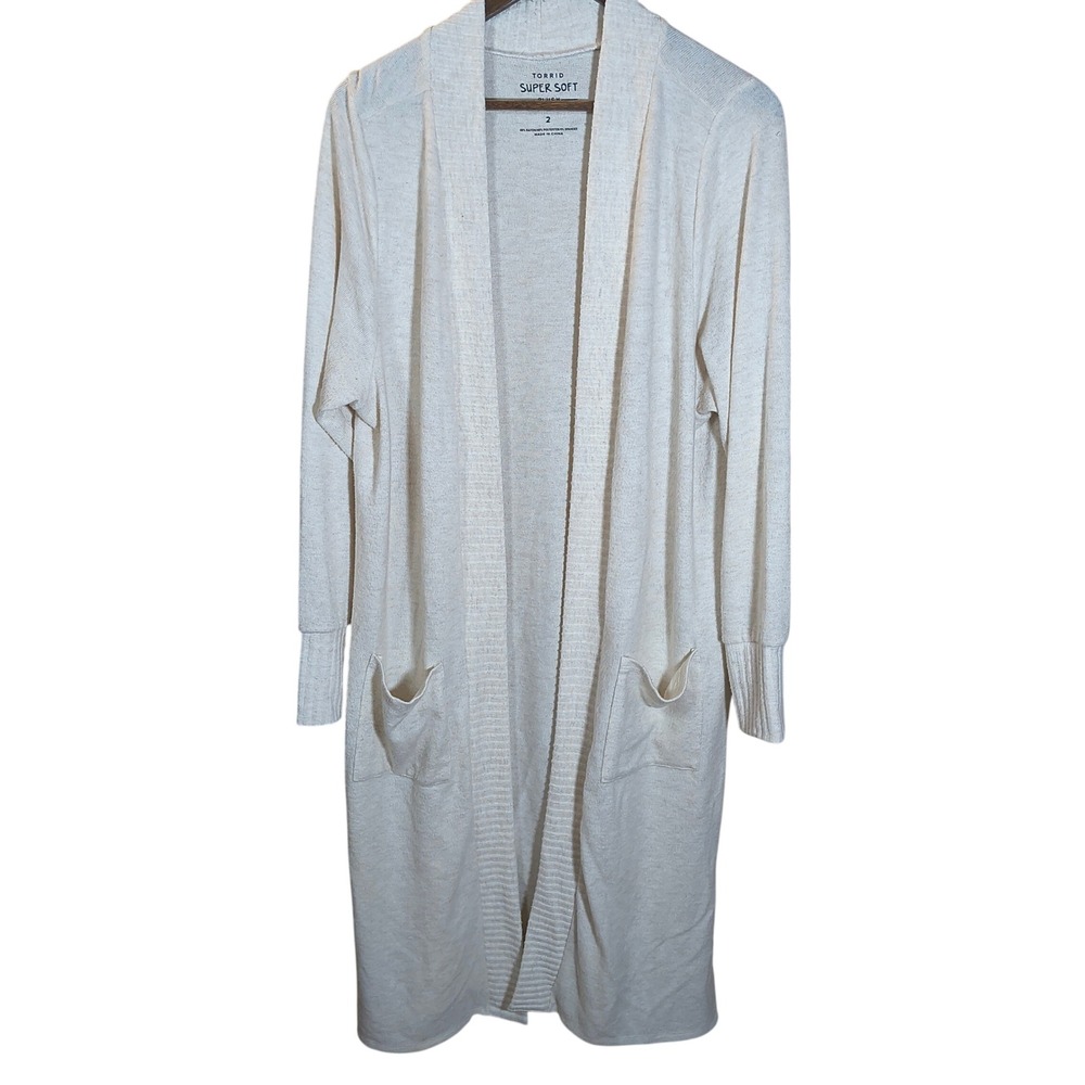 Torrid Super Soft Plush Cardigan 2X Beige Cream Open Front‎ Longline Sweater